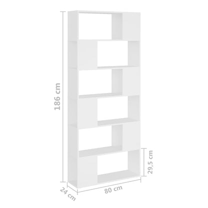 Bokhylla/rumsavdelare vit 80x24x186 cm konstruerat trä