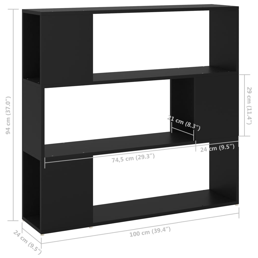 Bokhylla Rumsavdelare svart 100x24x94 cm