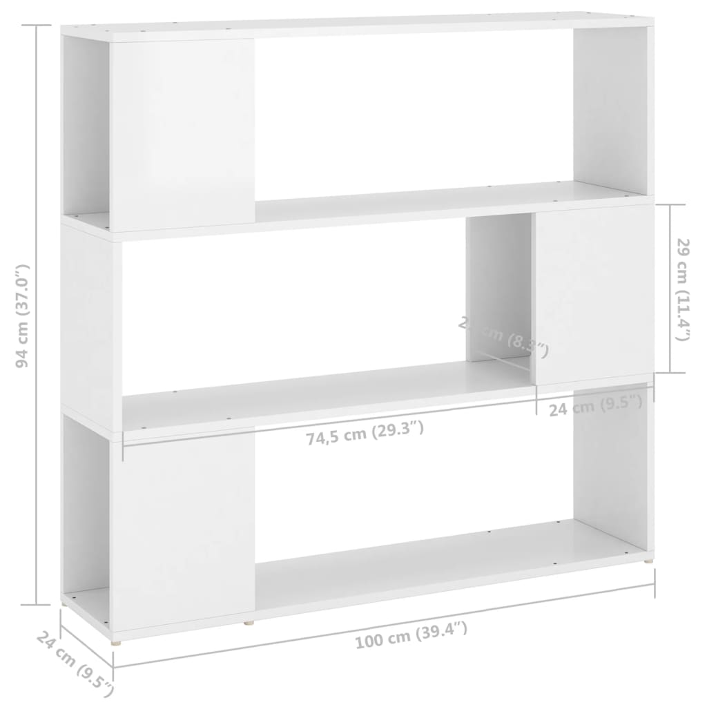 Bokhylla Rumsavdelare vit högglans 100x24x94 cm