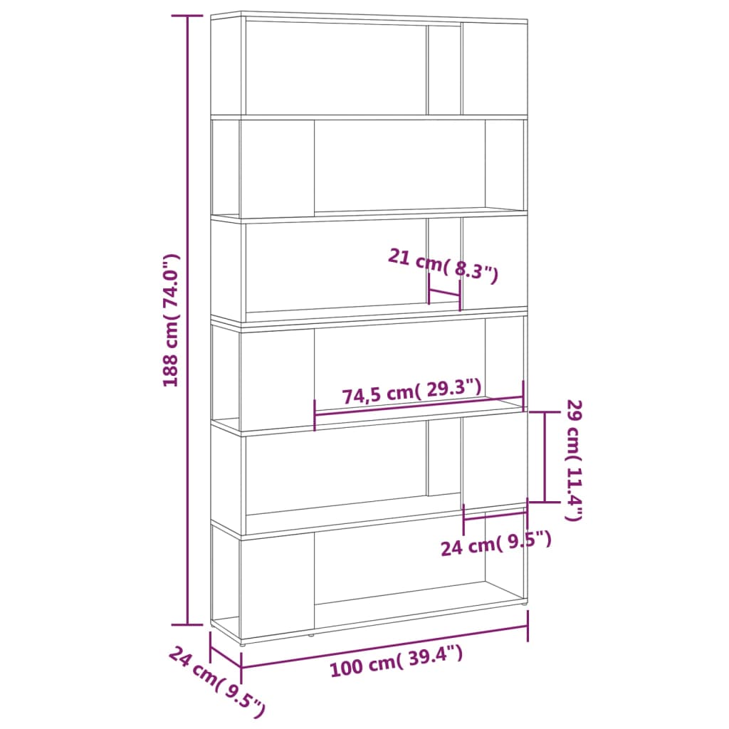 Bokhylla/Rumsavdelare sonoma ek 100x24x188 cm