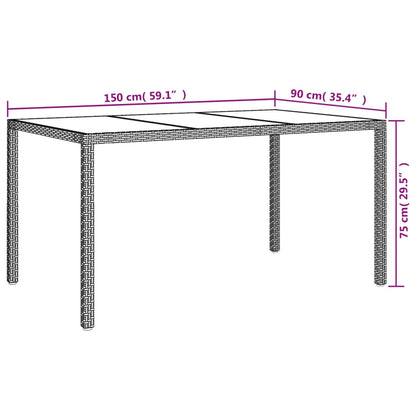 Utebord 150x90x75 cm Härdat glas och konstrotting brun