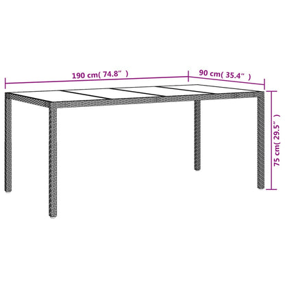 Trädgårdsbord vit 190x90x75 cm härdat glas och konstrotting