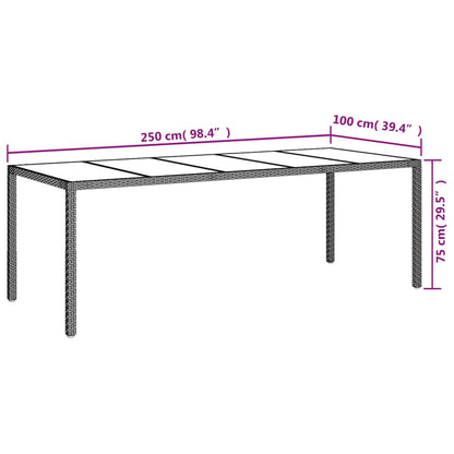 Utebord svart 250x100x75 cm härdat glas och konstrotting