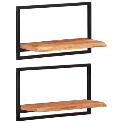 Vägghyllor 2 st 60x25x35 cm massivt akaciaträ och stål