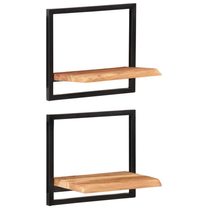 Vägghyllor 2 st 40x24x35 cm massivt akaciaträ och stål