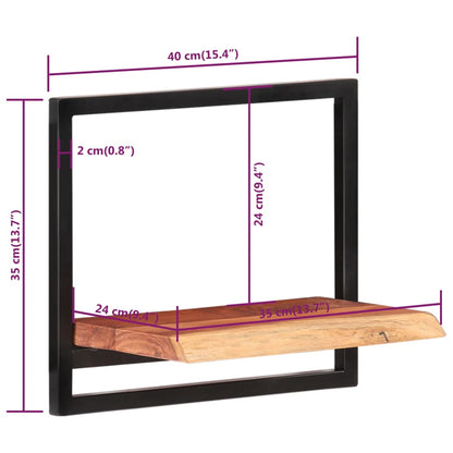 Vägghyllor 2 st 40x24x35 cm massivt akaciaträ och stål