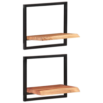 Vägghyllor 2 st 40x24x35 cm massivt akaciaträ och stål