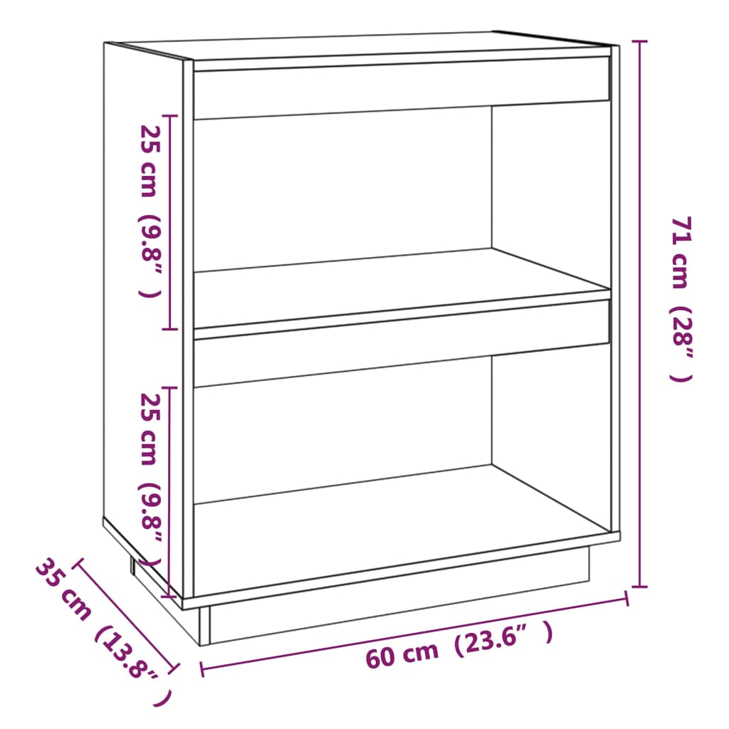 Bokhylla 60x35x71 cm massiv furu