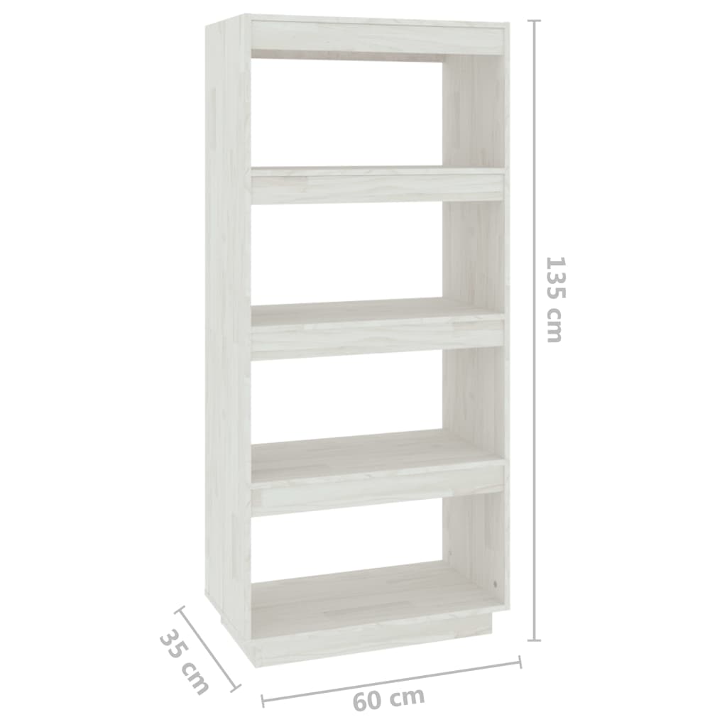 Bokhylla/Rumsavdelare vit 60x35x135 cm massiv furu