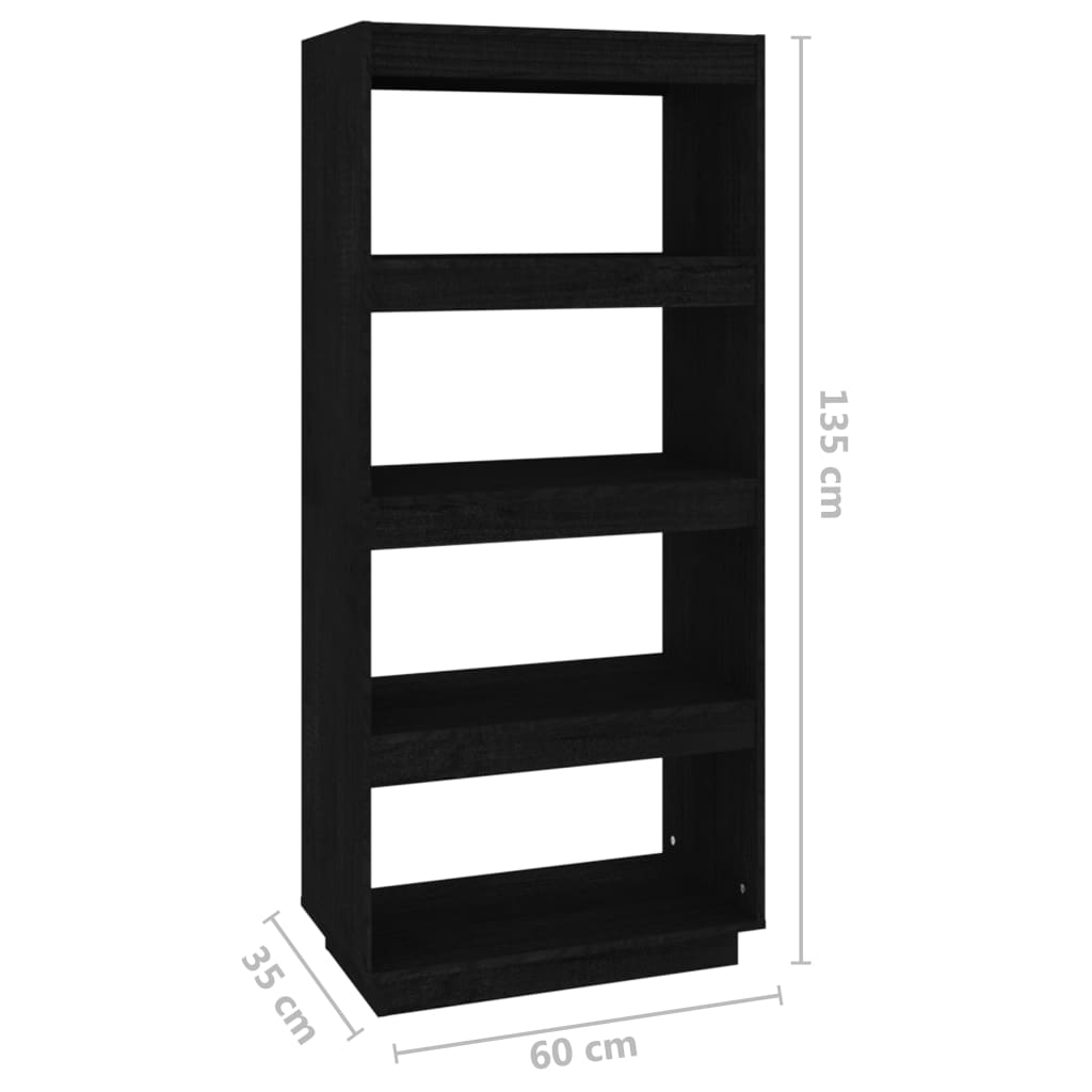 Bokhylla/Rumsavdelare svart 60x35x135 cm massiv furu