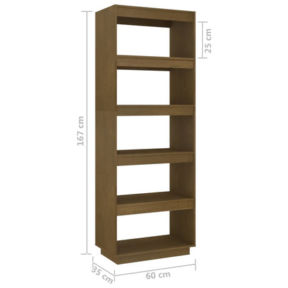 Bokhylla/Rumsavdelare honungsbrun 60x35x167 cm massiv furu