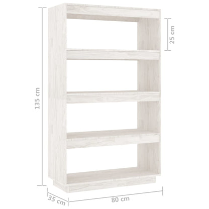 Bokhylla/Rumsavdelare vit 80x35x135 cm massiv furu