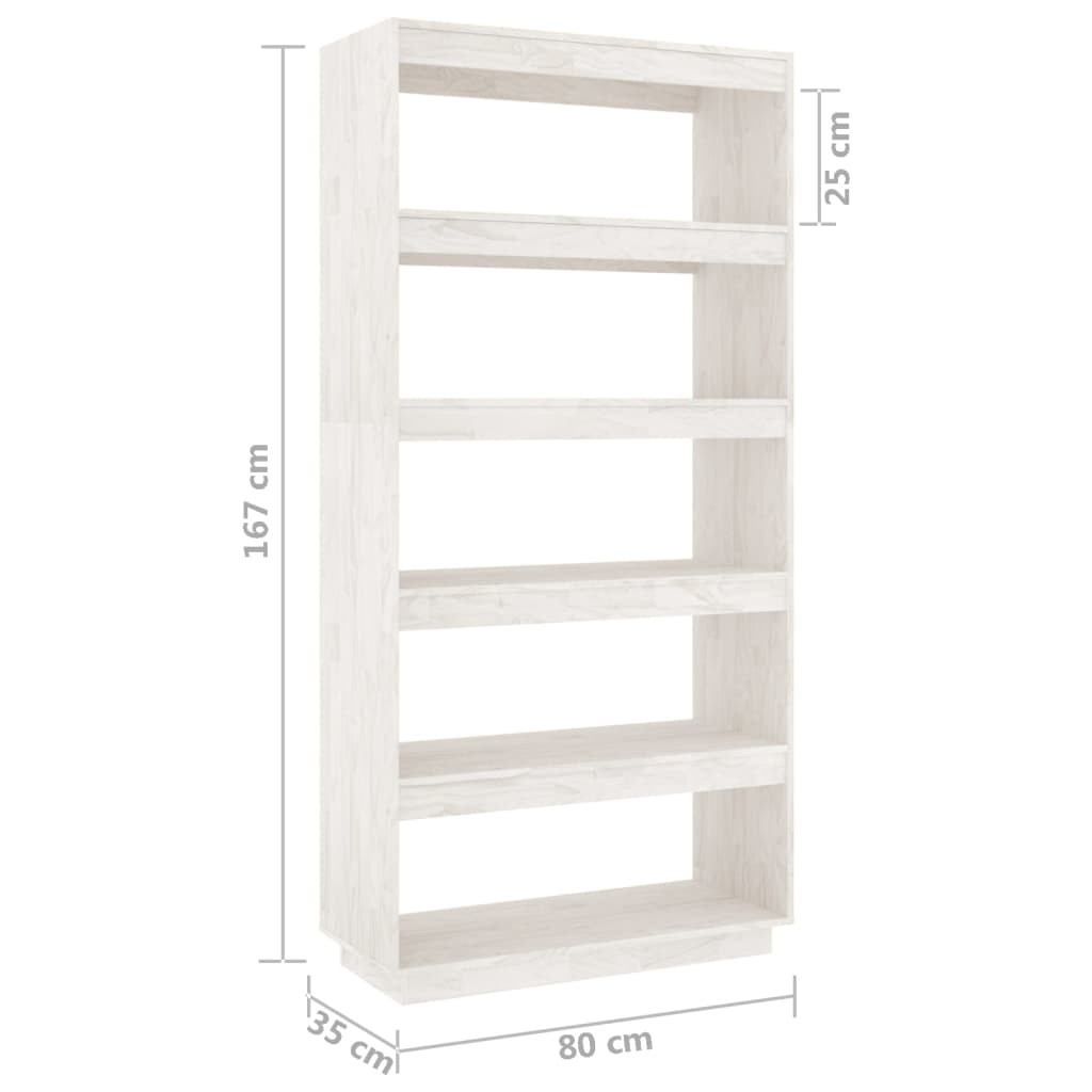 Bokhylla/Rumsavdelare vit 80x35x167 cm massiv furu