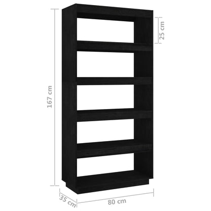 Bokhylla/Rumsavdelare svart 80x35x167 cm massiv furu