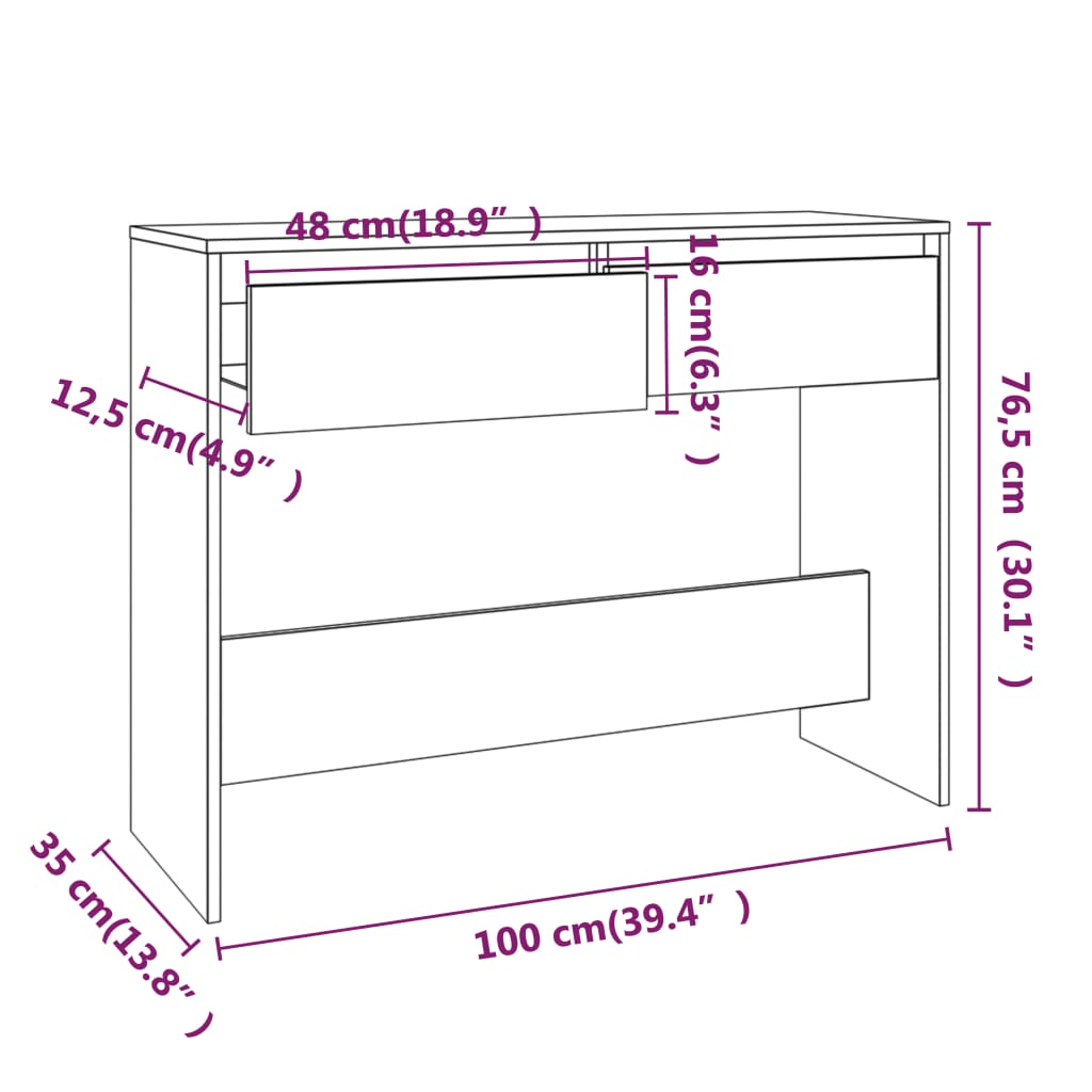 Avlastningsbord brun ek 100x35x76,5 cm konstruerat trä