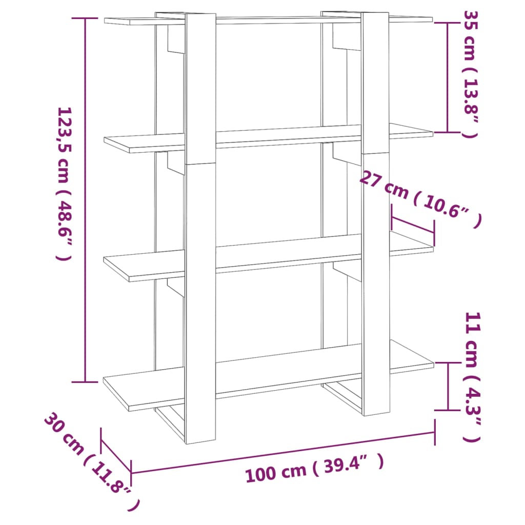 Bokhylla/Rumsavdelare vit 100x30x123,5 cm