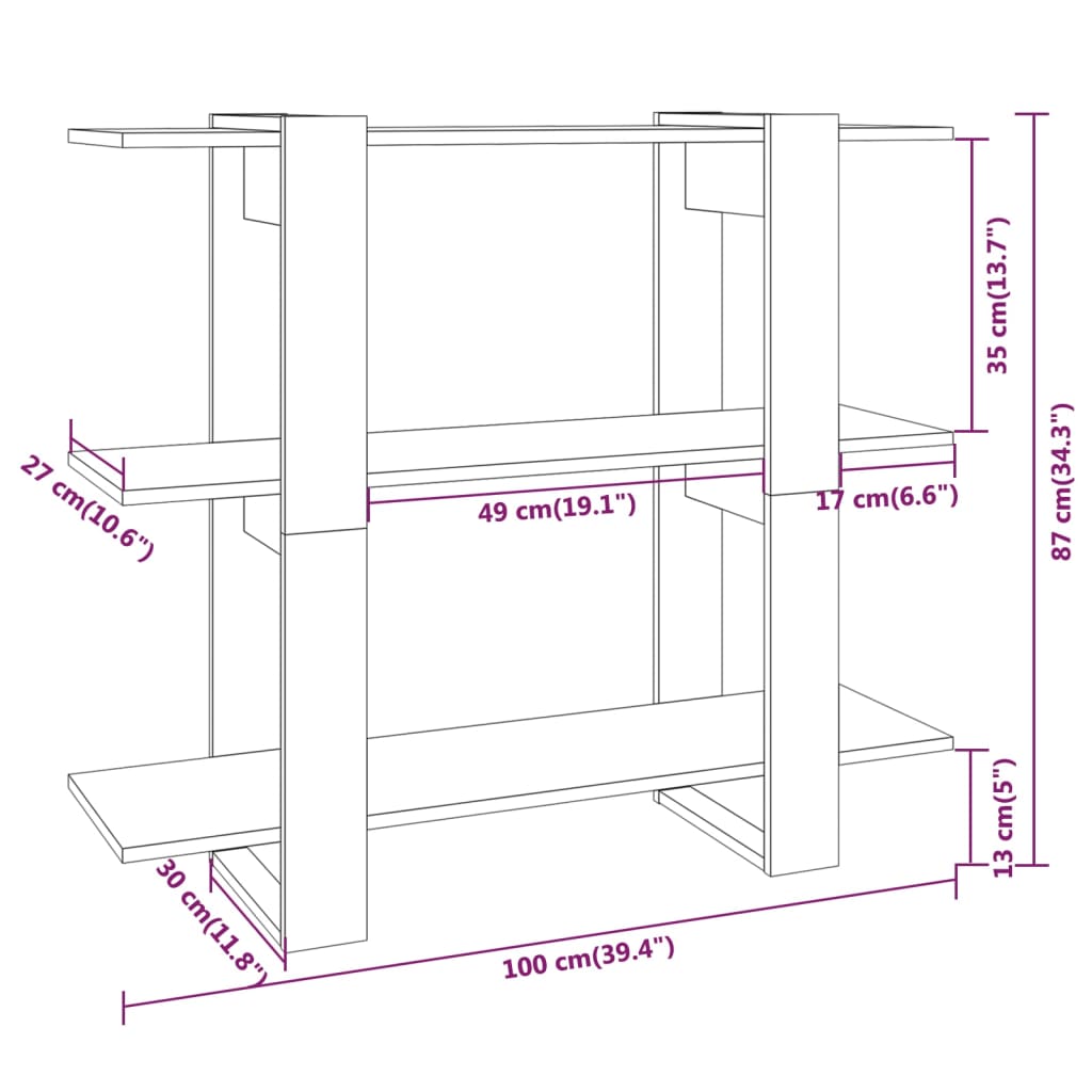 Bokhylla/Rumsavdelare svart 100x30x87 cm