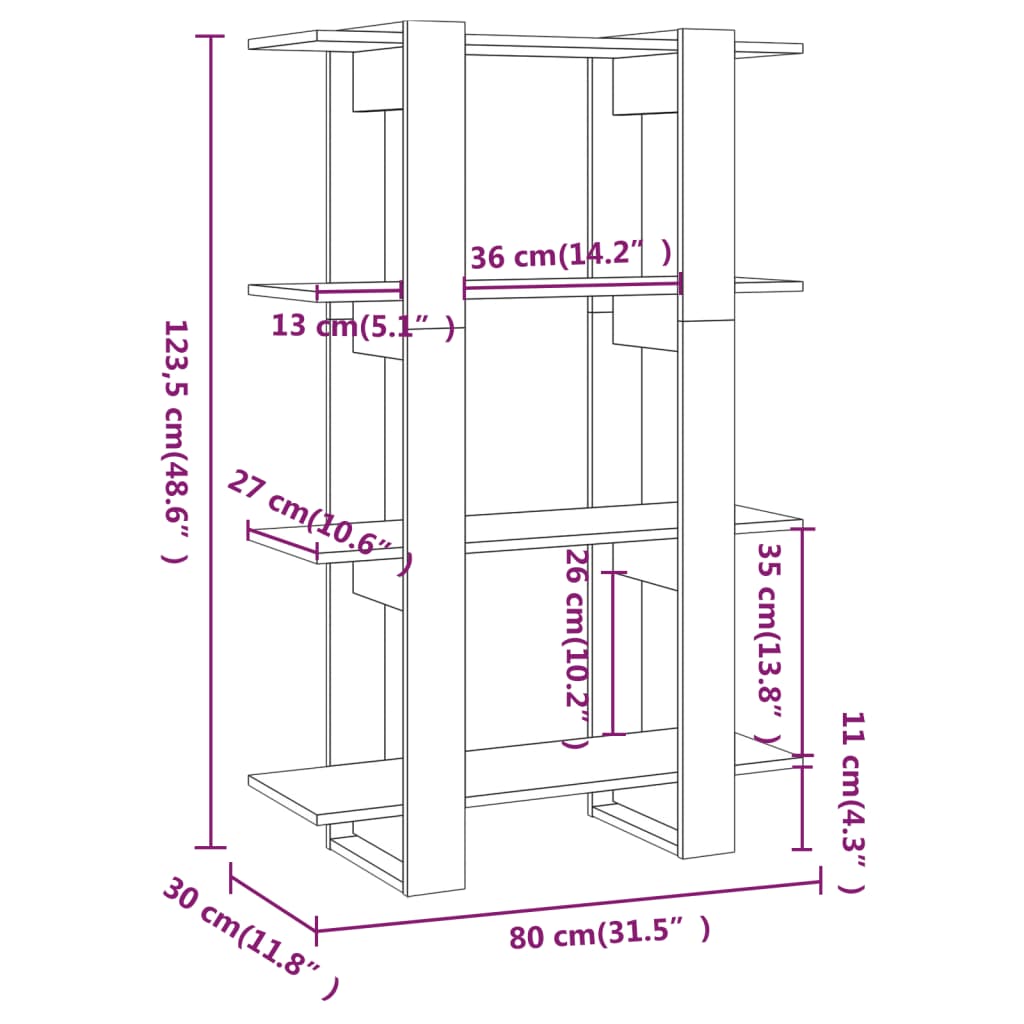 Bokhylla Rumsavdelare vit högglans 80x30x123,5 cm