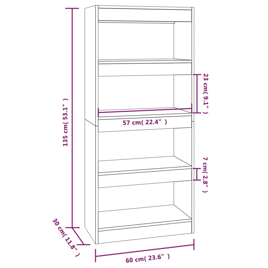 Bokhylla/rumsavdelare vit 60x30x135 cm konstruerat trä