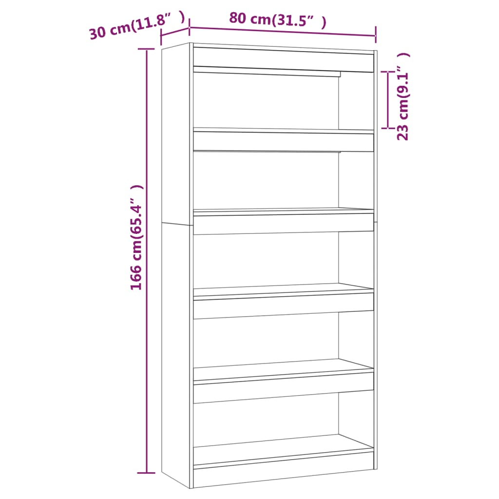 Bokhylla/rumsavdelare vit 80x30x166 cm konstruerat trä