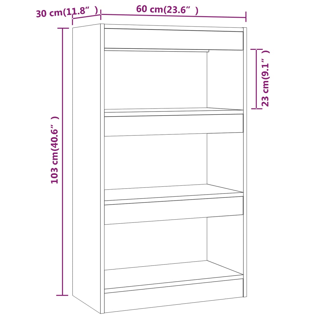 Bokhylla/rumsavdelare rökfärgad ek 60x30x103 cm konstruerat trä