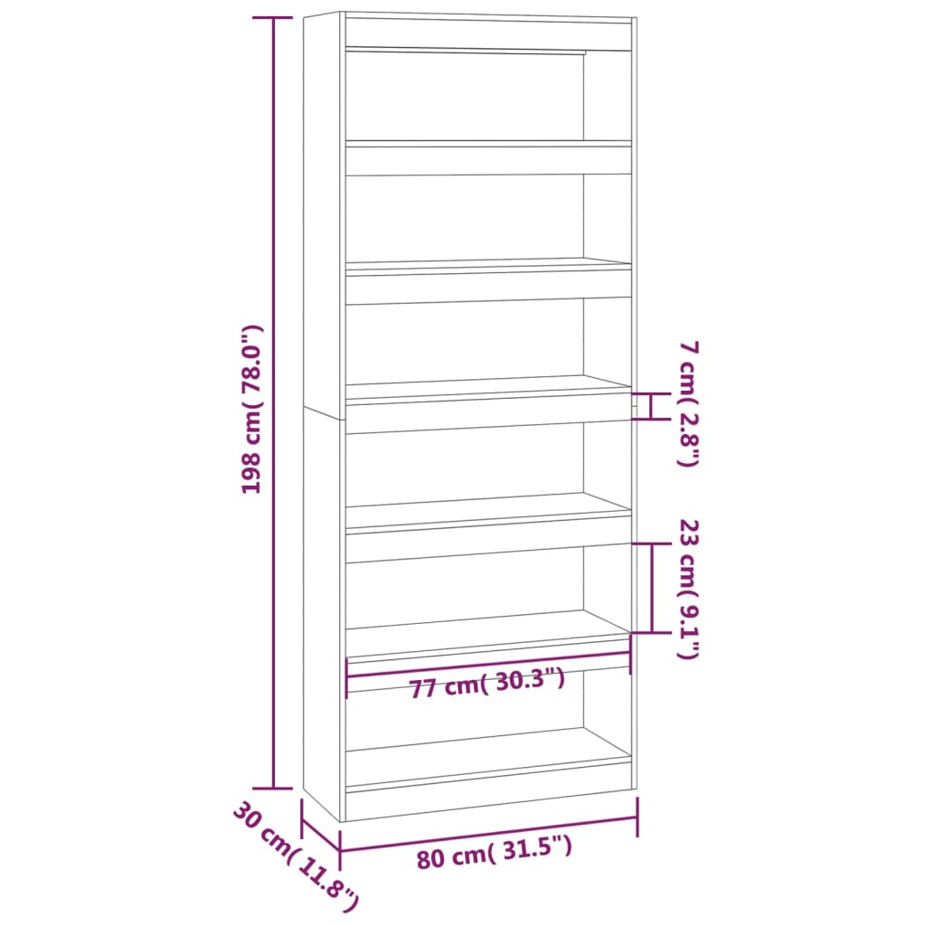 Bokhylla/Rumsavdelare rökfärgad ek 80x30x198 cm konstruerat trä