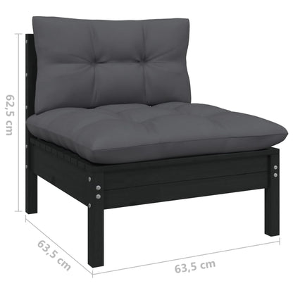Loungegrupp för trädgården med dynor 9 delar svart massiv furu