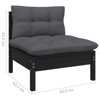 Loungegrupp för trädgården med dynor 9 delar svart massiv furu