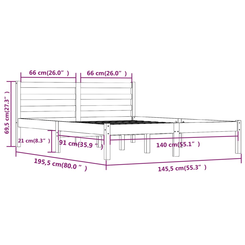 Sängram massiv furu 140x190 cm vit