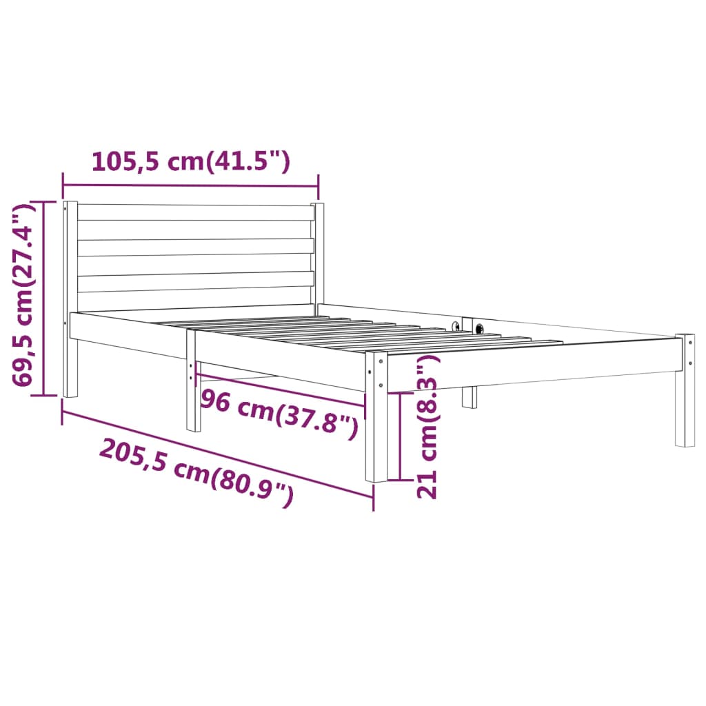 Sängram vit massiv furu 100x200 cm