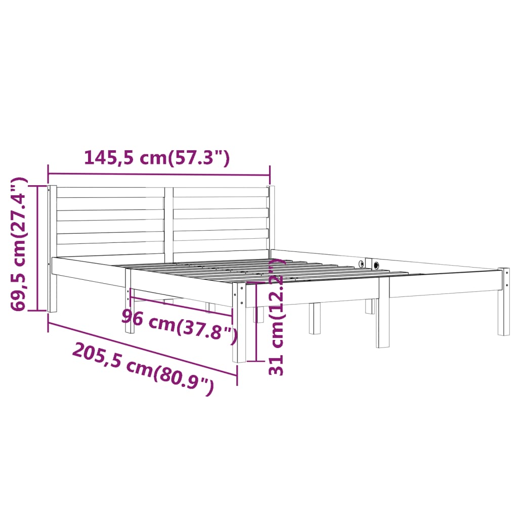 Sängram massiv furu 140x200 cm vit