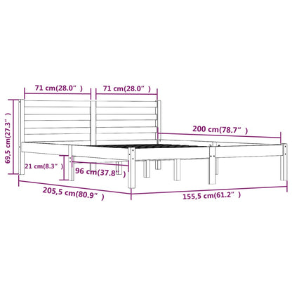 Sängram massiv furu 150x200 cm vit