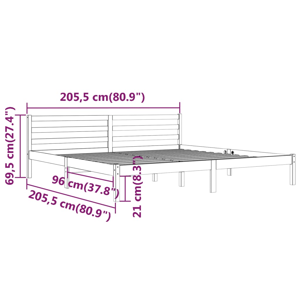 Sängram massiv furu 200x200 cm