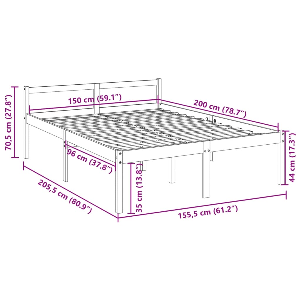 Säng vit 150x200 cm massiv furu