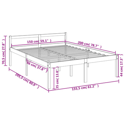 Säng svart 150x200 cm massiv furu