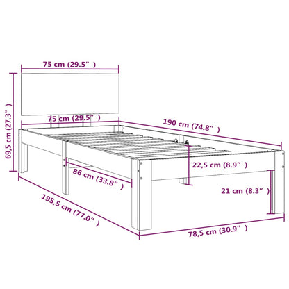 Sängram vit massivt trä 75x190 cm