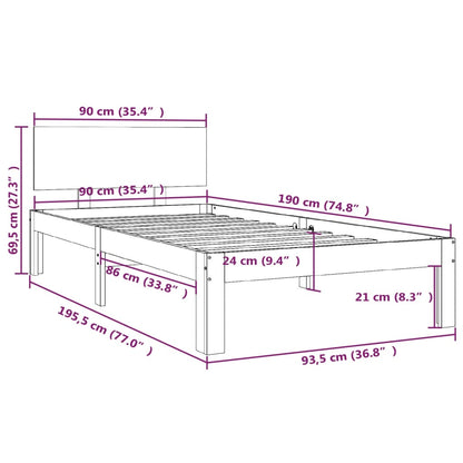 Sängram vit massivt trä 90x190 cm