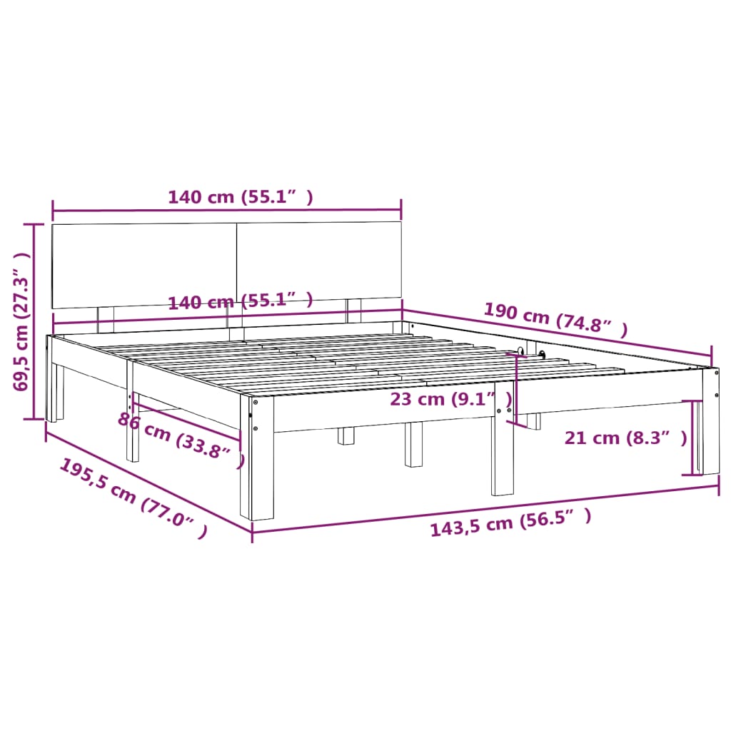 Sängram vit massiv furu 140x190 cm