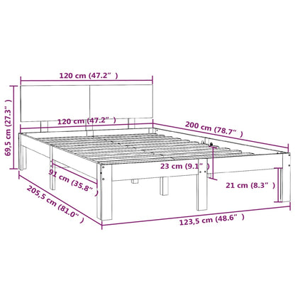 Sängram vit massiv furu 120x200 cm