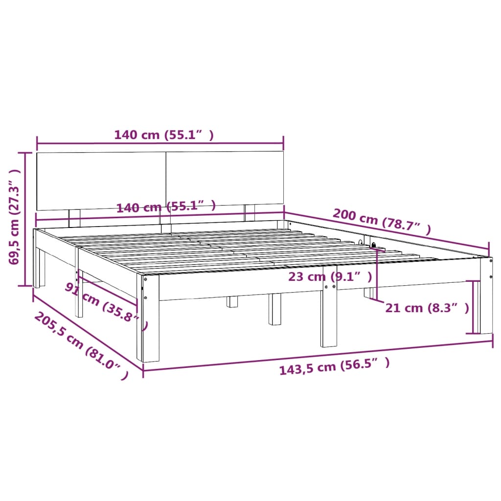 Sängram vit massiv furu 140x200 cm