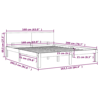 Sängram vit massiv furu 160x200 cm