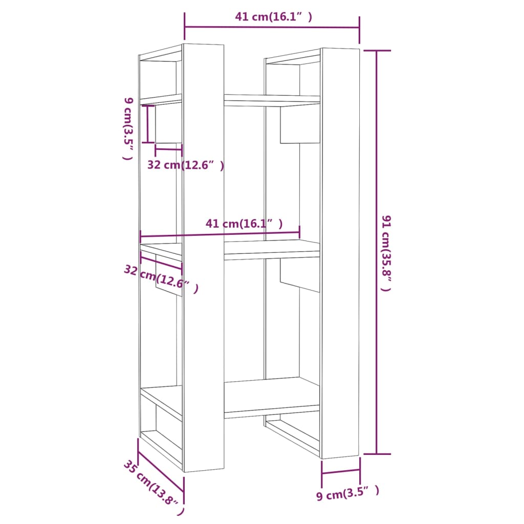 Bokhylla/rumsavdelare vit 41x35x91 cm massiv furu