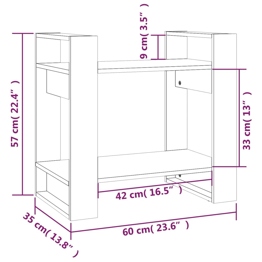 Bokhylla/Rumsavdelare honungsbrun 60x35x57 cm massiv furu