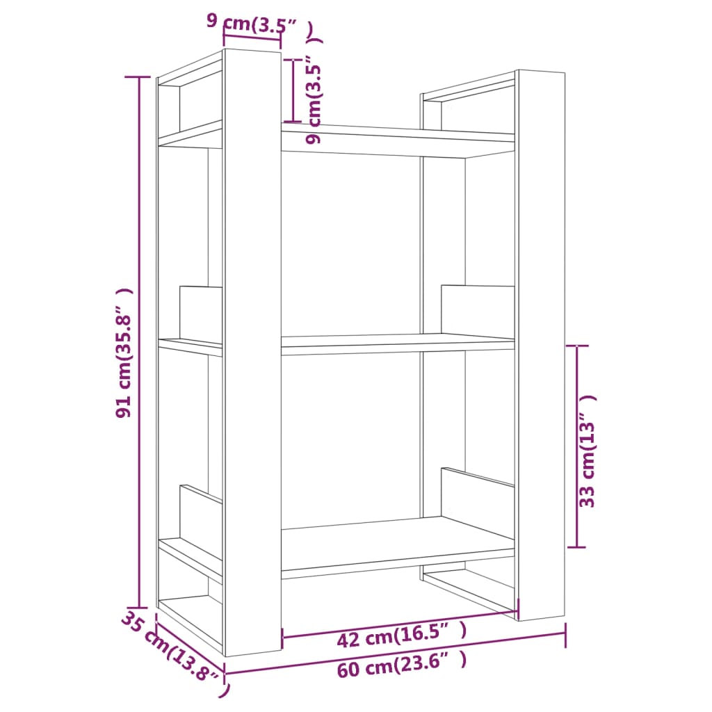 Bokhylla/Rumsavdelare vit 60x35x91 cm massiv furu