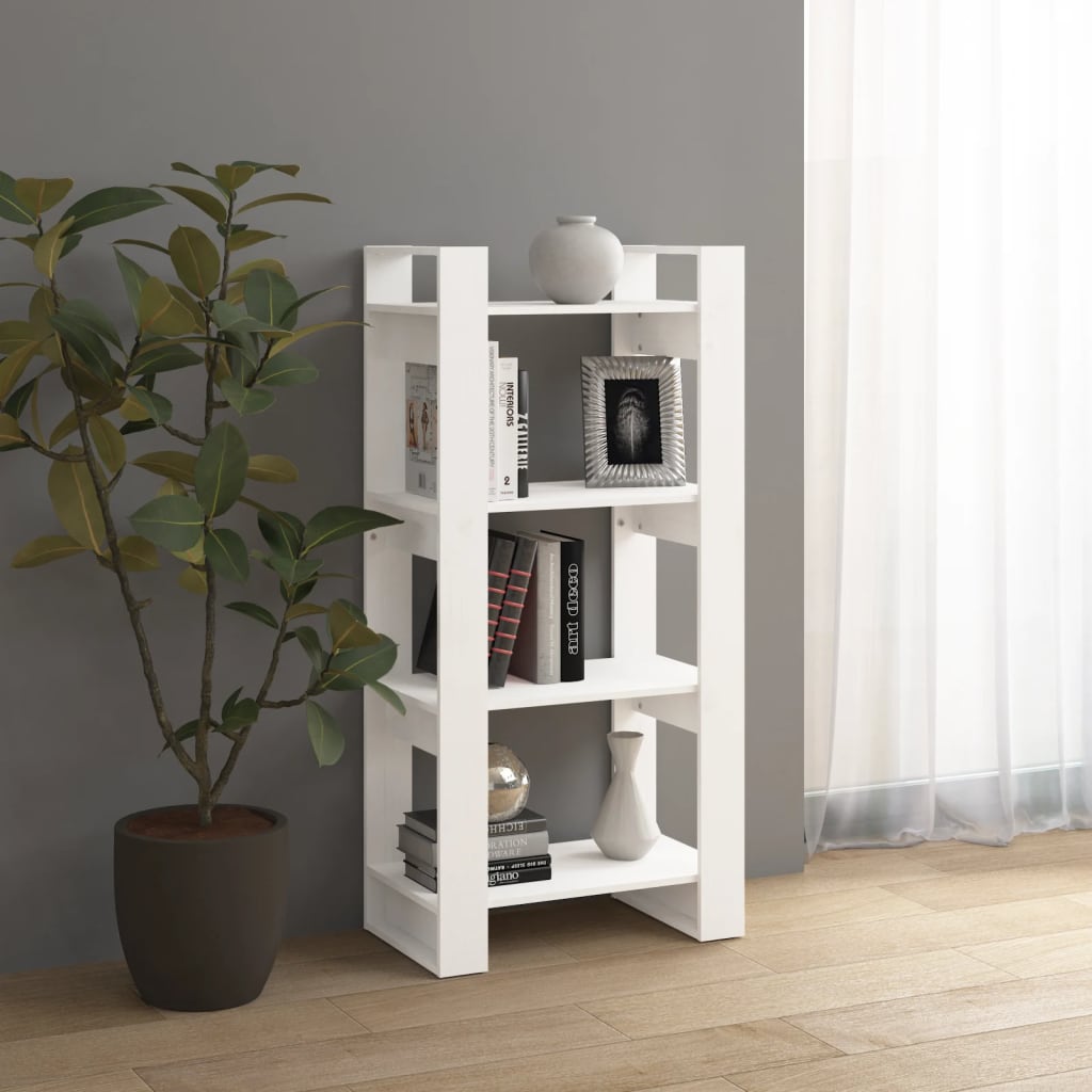 Bokhylla/rumsavdelare vit 60x35x125 cm massiv furu