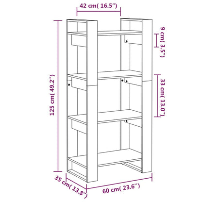 Bokhylla/rumsavdelare vit 60x35x125 cm massiv furu