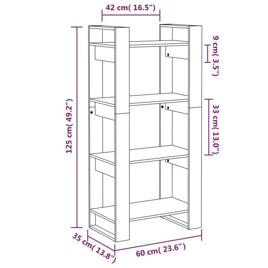 Bokhylla/Rumsavdelare svart 60x35x125 cm massiv furu