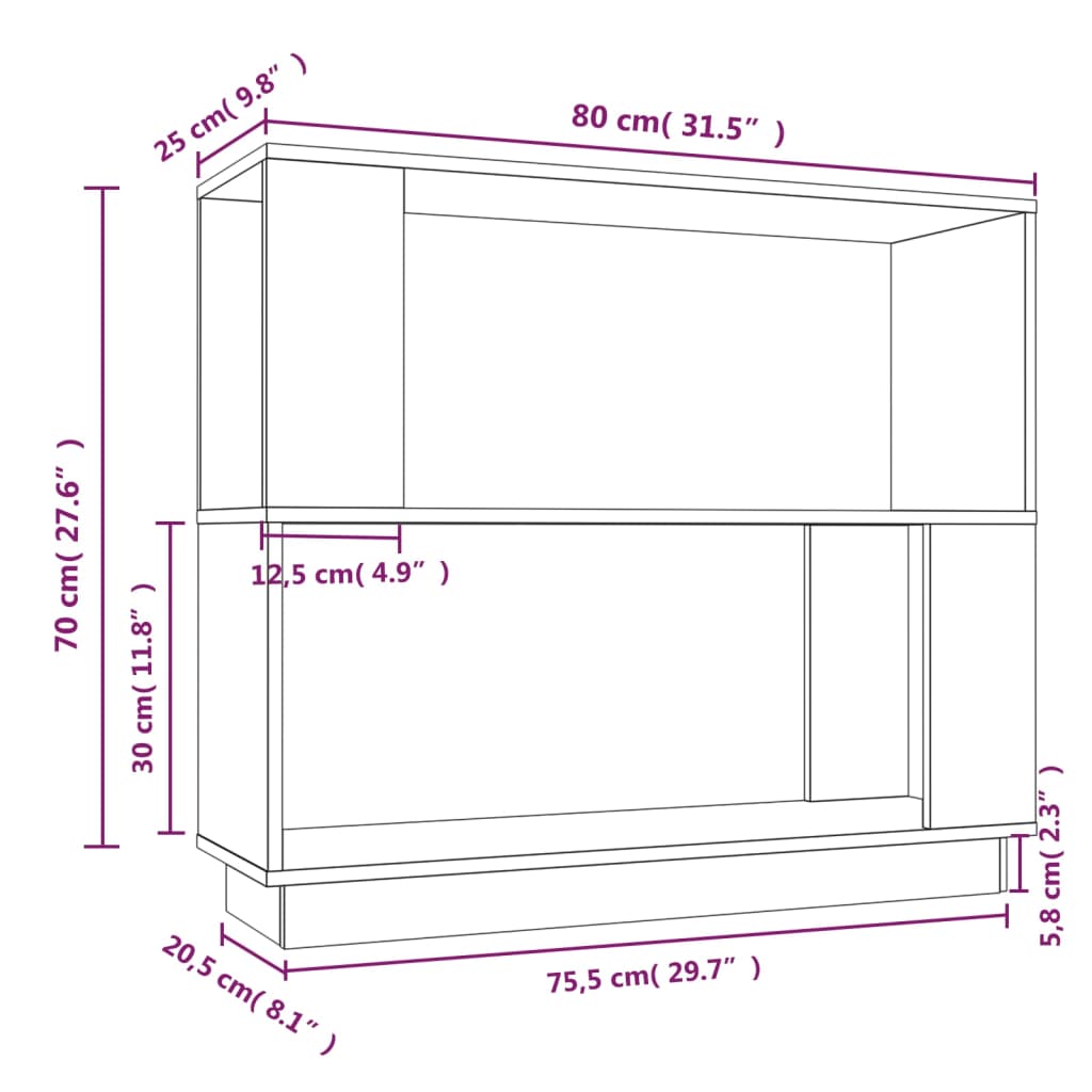 Bokhylla/rumsavdelare 80x25x70 cm massiv furu