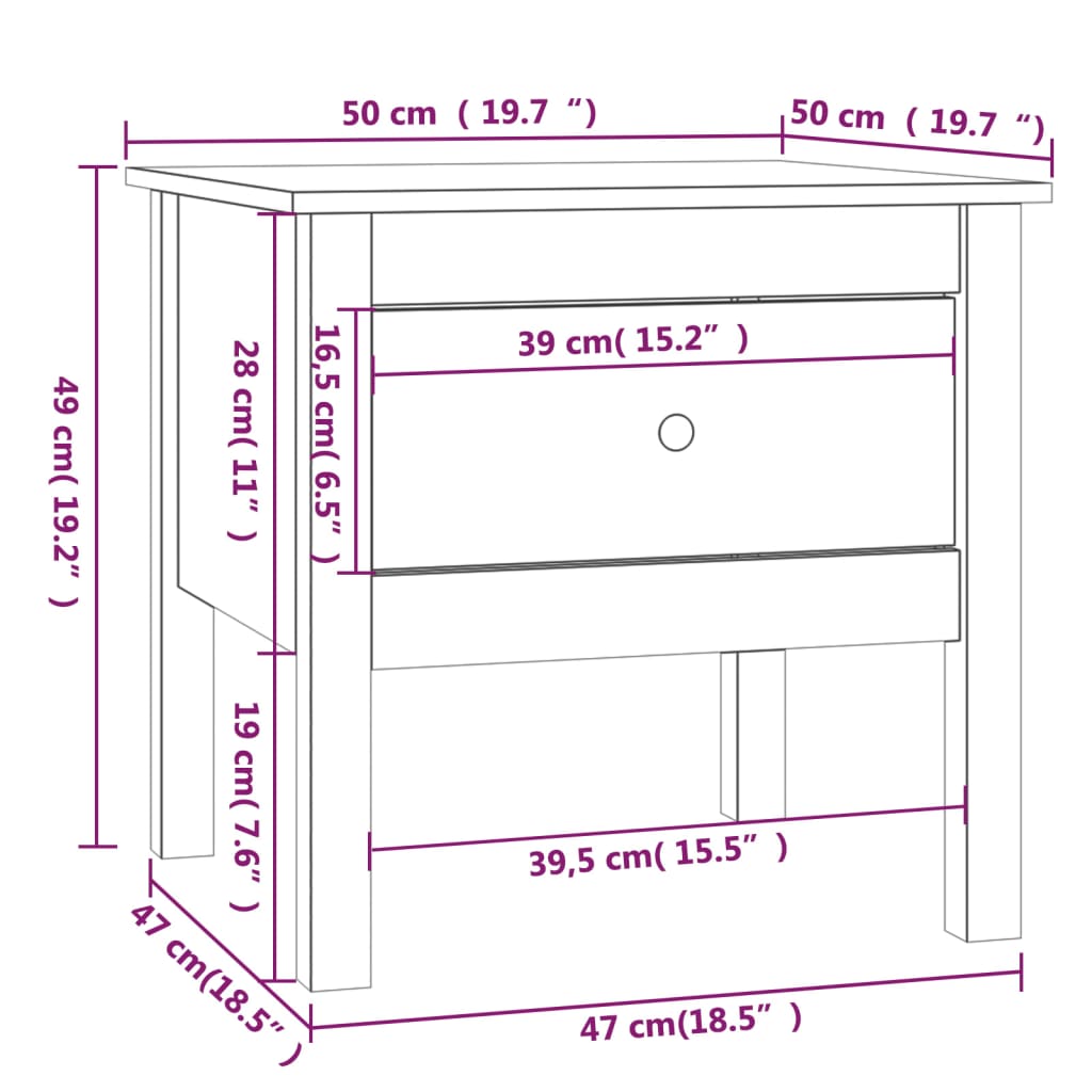 Sidobord 50x50x49 cm massivt furuträ