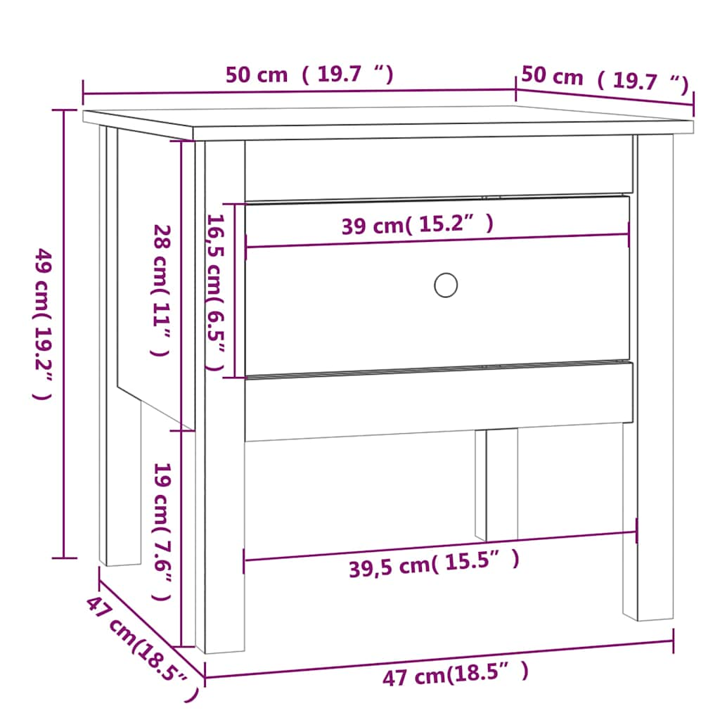 Sidobord 2 st svart 50x50x49 cm massivt furuträ